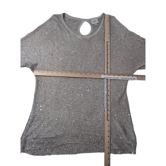 ECI NY Open Shoulder Pullover Sweater Womens XL Silver Sequin Keyhole Back Party - Picture 9 of 9